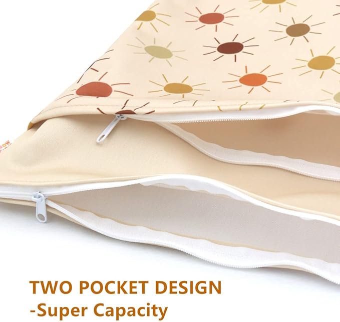 2 Pack Wet Dry Bags for Baby Cloth Diapers&Breast Pump Parts, Waterproof Reusable Wet Bag with Two Zippered Pockets & Handle, Beach Pool Gym Bag Stroller Yoga Toiletries Daycare Organizer for Swimsuit Wet Clothes, 11.8 inch x 15.7inch