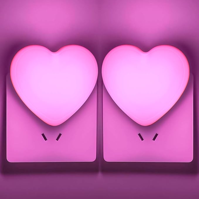 INZU Cute Night Light, Heart Night Light for Kids, LED Nightlight with Auto Dusk to Dawn Sensor, Nightlight Plug into Wall with Soft Warm Light for Bedroom, Nursery, Bathroom, Hallway (Pink 2Pack)