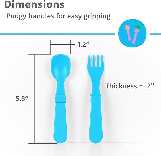 Re-play 3x3 Divided Toddler Plates and Utensils Set - Toddler Forks and Spoons Set - Dishwasher and Microwave Safe - Made in USA - Spring