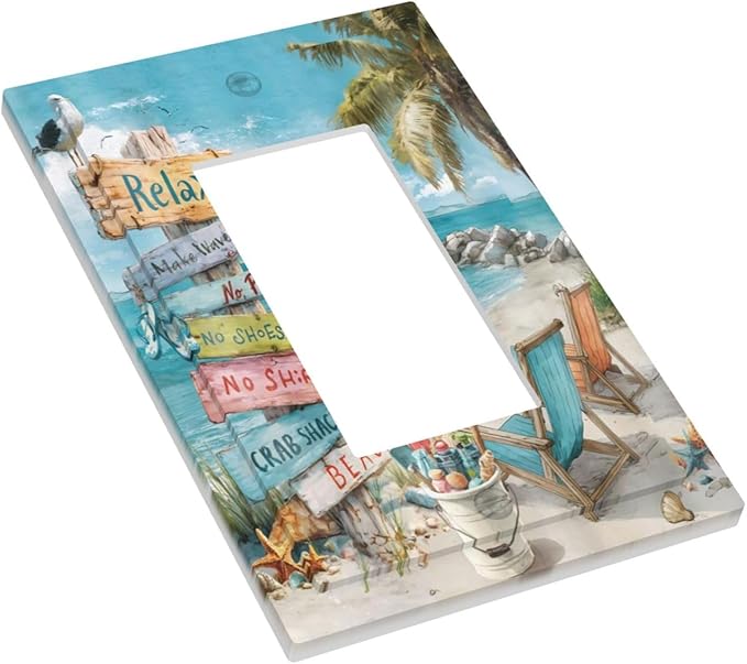 Ocean Beach Tropical Palm Tree Coastal Seaside Decorative Outlet Covers 1 Gang Single Rocker Light Switch Cover Plate Wall Plates GFCI Faceplate for Kids Room Living Room Decor