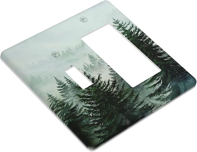 Forest Pinetrees Misty Landscape Nature Outlet Covers 1 Toggle 1 Rocker Combination Electrical Switch Plates Light Switch Cover Plate Decorative Wall Plate for Bedroom Farmhouse Decor