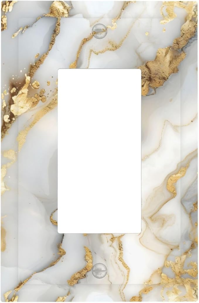 Luxurious White Gold Marble Patterns Abstract Decorative Outlet Covers 1 Gang Single Rocker Light Switch Cover Plate Wall Plates GFCI Faceplate for Bathroom Kitchen Decor