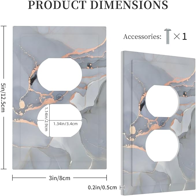 Gray And Gold Marble Abstract Luxury Print Outlet Covers 1 Gang Duplex Light Switch Cover Decorative Switch Plates Electrical Receptacle Faceplate Wall Plate for Bathroom Kitchen Bedroom Decor