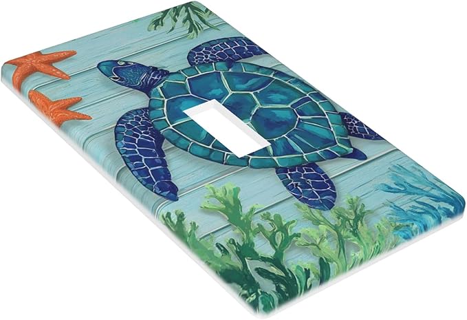 Sea Turtle Starfish 1-Gang Toggle Light Switch Plate, Ocean Marine Wall Plate for Bathroom, Beach House & Coastal Home