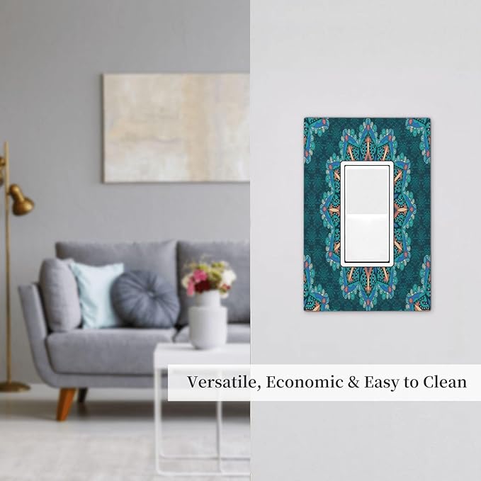 Outlet Covers Boho Hippie Colorful Mandala 1 Gang Wall Plate Single Rocker Light Switch Cover Decorative GFCI Receptacle Cover Electrical Switchplate for Bathroom Home Decor