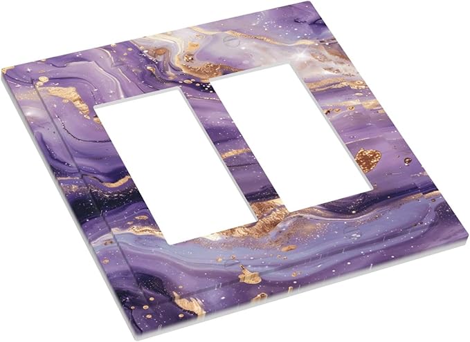 Luxury Marble Texture Purple And Gold Abstract Print Decorative Outlet Covers 2 Gang Double GFCI Rocker Electrical Wall Panels Light Switch Cover Plate for Bathroom Home Decor