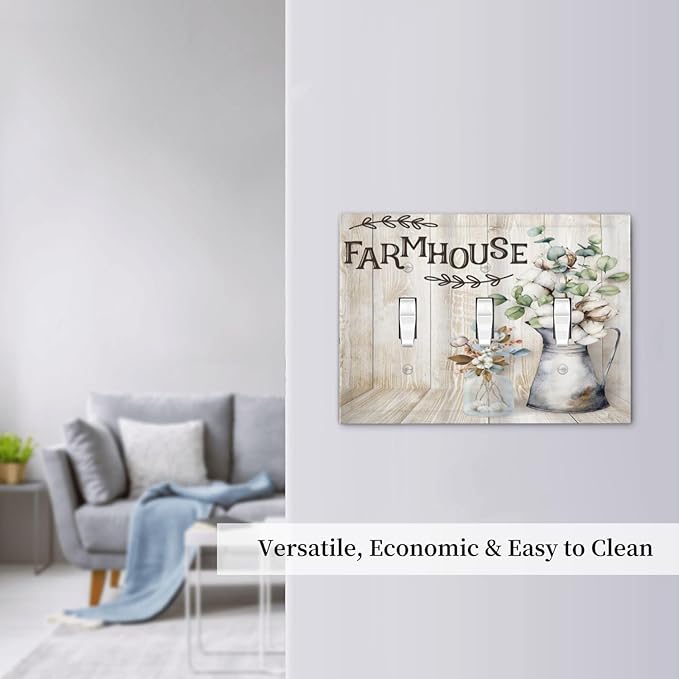 Decorative Switch Plate Covers Farmhouse Floral Cotton 3 Gang Light Switch Cover Rustic Country Flower Triple Toggle Wall Plate Electrical Faceplate for Country Bathroom Bedroom Home Decor