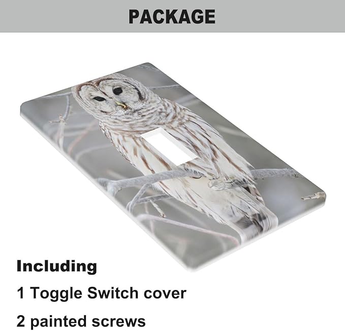 Snowy Owl Single Toggle Light Switch Cover, Cute Owl Perch on Tree 1-Gang Wall Plate 4.5 x 2.76 Inch for Living Room Kitchen Decor