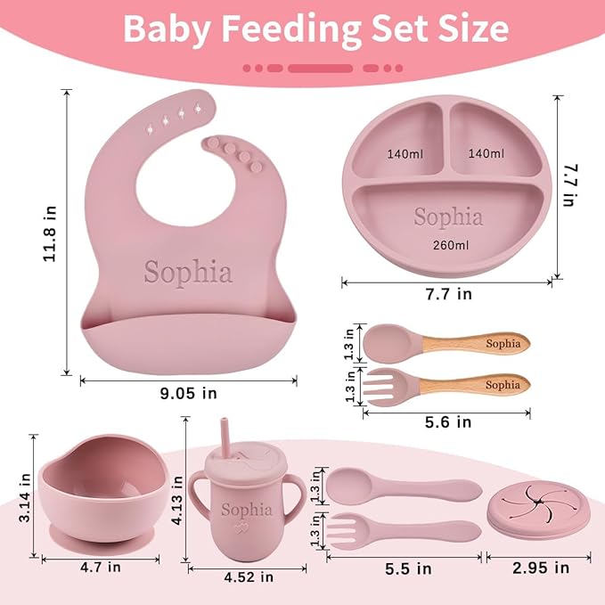 Personalized Silicone Suction Plates for Baby，Custom Toddlers Spoon and Fork, Baby Feeding Set with Name,Baby Birthday Gift for Boy & Girl