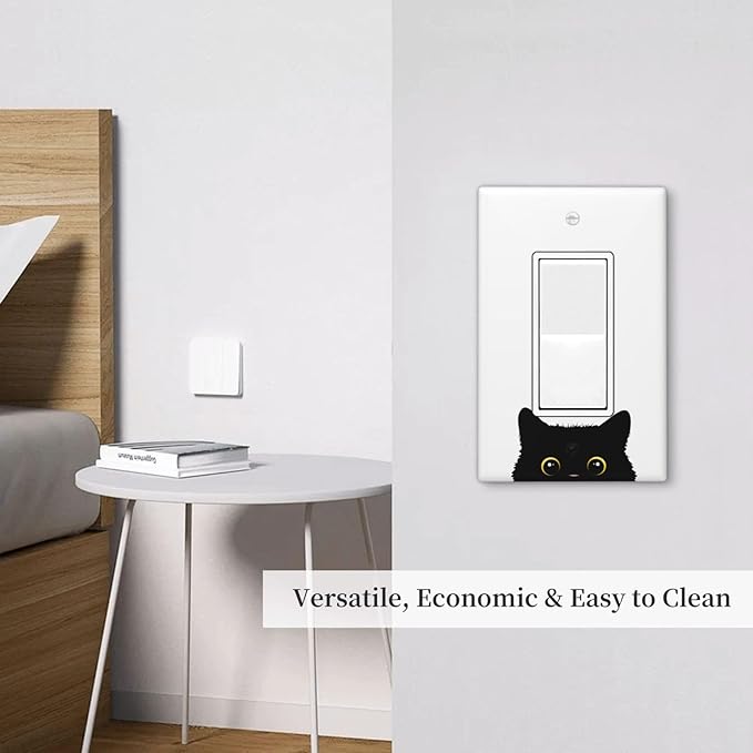 Cute Cat Black Single Gang Rocker Light Switch Cover Plates Decorative Outlet Covers, 1 Gang Rocker Wall Plate