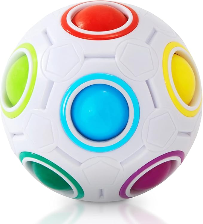 Vdealen Magic Rainbow Puzzle Ball, Fidget Ball Puzzle Brain Teaser Fidget Toy for Boys & Girls- Birthday Party Easter Valentines Christmas Stocking Stuffers for Kids Teen & Adults(White)