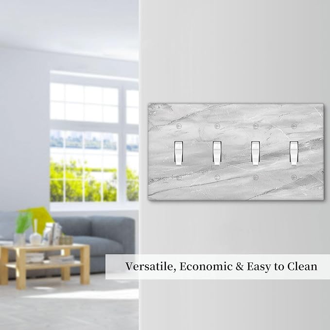 Light Switch Cover Plate Gray Marble Pattern 4 Gang Quad Toggle Wall Plate Electrical Outlet Cover Decorative Switch Plate Covers for Home Farmhouse Decor