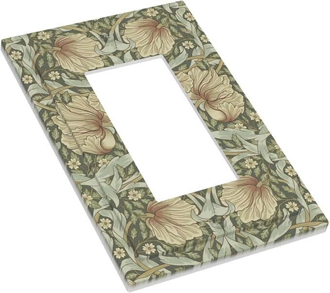 William Morris Pimpernel Flowers Single Light Switch Cover Plate Vintage Floral Green Botanical 1 Gang Rocker Switchplate Decorative Electrical GFCI Wallplate for Country Bedroom Home Décor