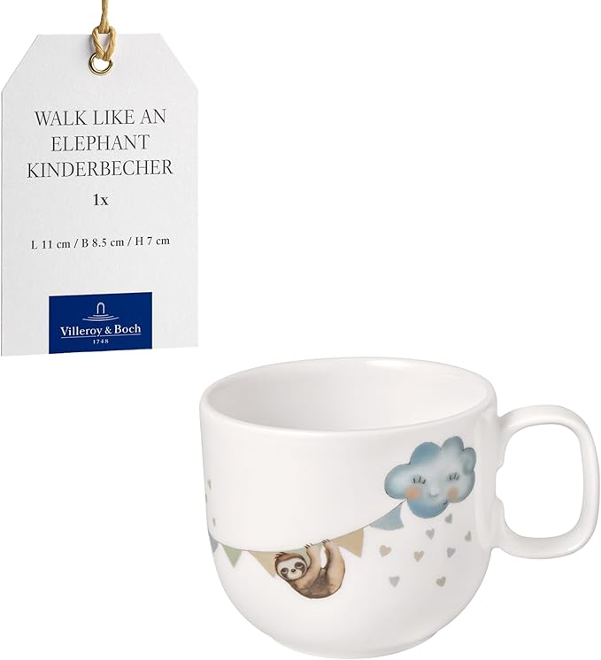 Villeroy & Boch Boho Kids Walk Like An Elephant Small Children's Mug with Handle, Mug for Children, Porcelain Mug, Children's Tableware, Dishwasher Safe, Microwave Safe, Multi-Colour