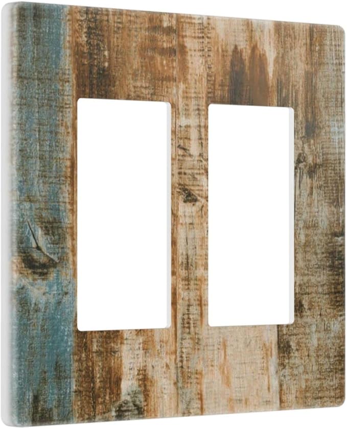Brown Wood 2 Gang Double Rocker/Decor Light Switch Cover Decorative Outlet Wall Plate Electrical Faceplate Home Bedroom Art Panel Decor Screwless 4.7" x 4.6