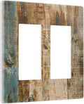 Brown Wood 2 Gang Double Rocker/Decor Light Switch Cover Decorative Outlet Wall Plate Electrical Faceplate Home Bedroom Art Panel Decor Screwless 4.7" x 4.6