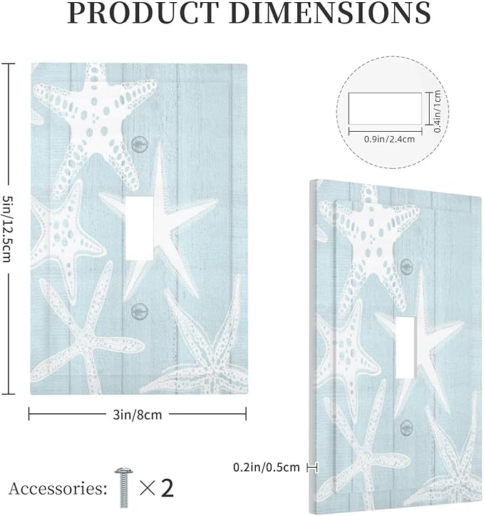 Beach Starfish Vintage Wood Rustic Country Ocean Decorative Light Switch Cover 1 Gang Single Toggle Device Electrical Faceplate Switchplates Decorator Outlet Wall Plate for Farmhouse Kids Room Decor
