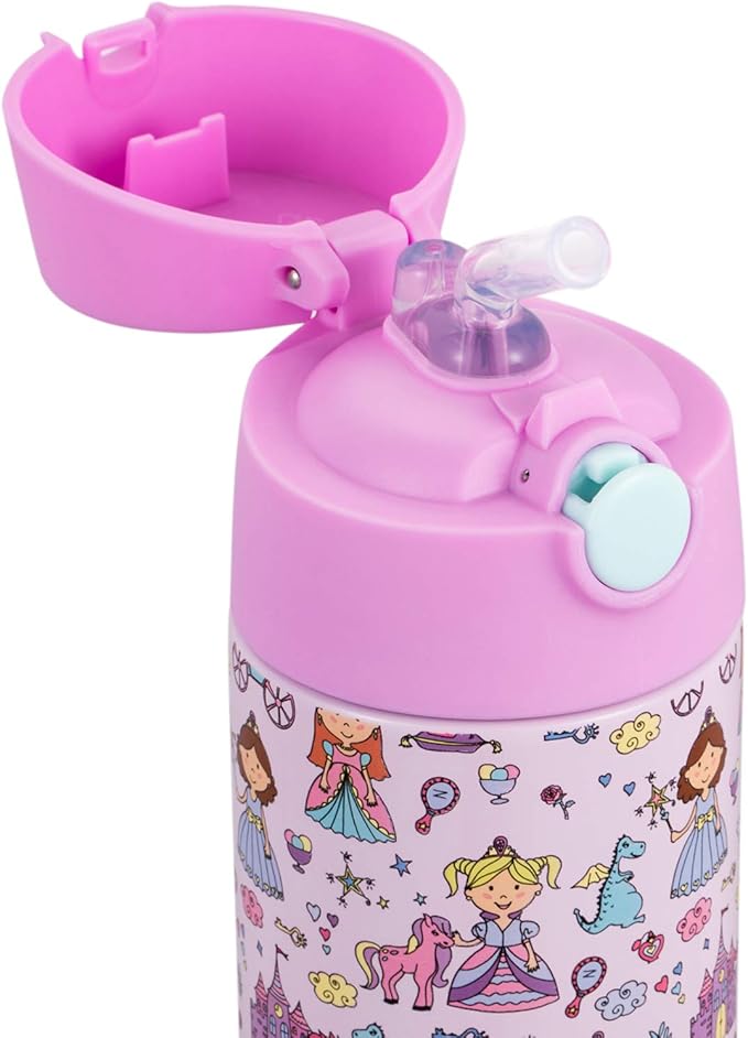 Snug Insulated Kids Water Bottle with Straw & Spout – Double-Wall Stainless Steel, Leakproof, Easy-Flip Lid – For School, Travel, Toddlers & Big Kids - Princess, 17oz