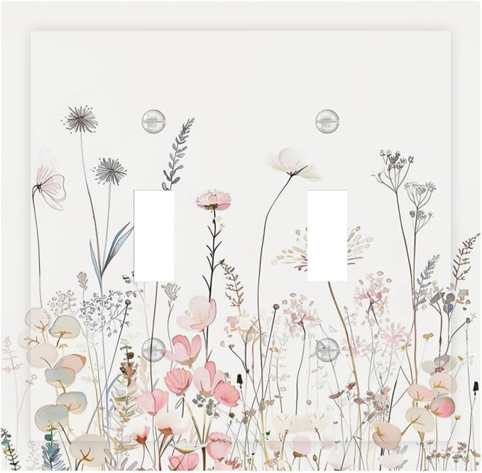 Floral Watercolor Wildflower Dandelion Plant Decorative Switch Plates 2 Gang Double Toggle Outlet Light Switch Cover Wall Plate Electrical Faceplate for Farmhouse Bed Room Decor