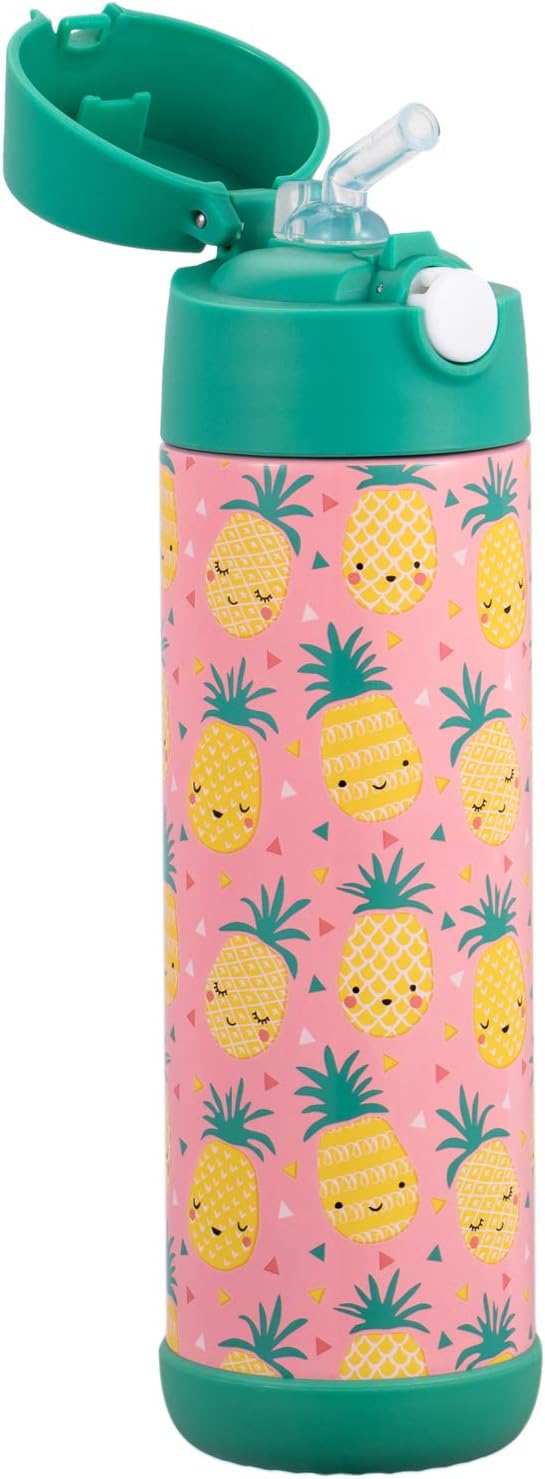 Snug Insulated Kids Water Bottle with Straw & Spout – Double-Wall Stainless Steel, Leakproof, Easy-Flip Lid – For School, Travel, Toddlers & Big Kids - Pineapple, 17oz
