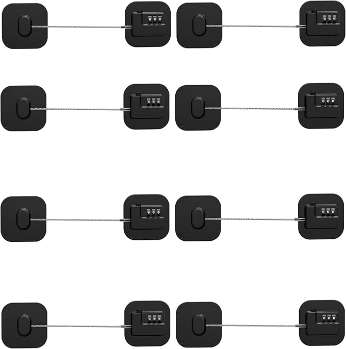 Refrigerator Lock, Combination Lock for Refrigerator Cabinets, Drawers, Heavy Duty Fridge Lock, Easy Install No Keys Needed, Black (Black-8Pack)