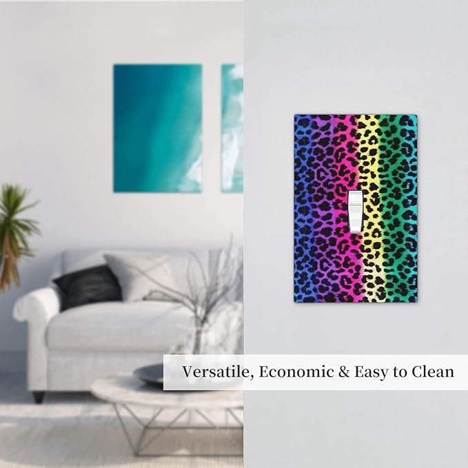 Tie Dye Rainbow Leopard Print Wall Plate Single Toggle 1 Gang Switchplate Decorative Light Switch Cover Wallplate Colorful Boho Leopard Stripes Rainbow Bohemian Gypsy Trippy Home Room Bathroom Decor