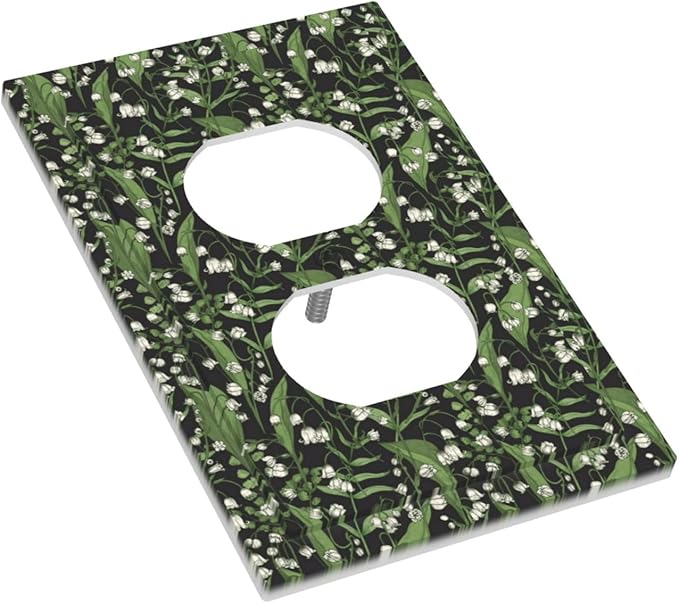 Boho Floral Green Leaves White Flowers Outlet Covers 1 Gang Duplex Light Switch Cover Decorative Switch Plates Electrical Receptacle Faceplate Wall Plate for Farmhouse Bed Room Decor