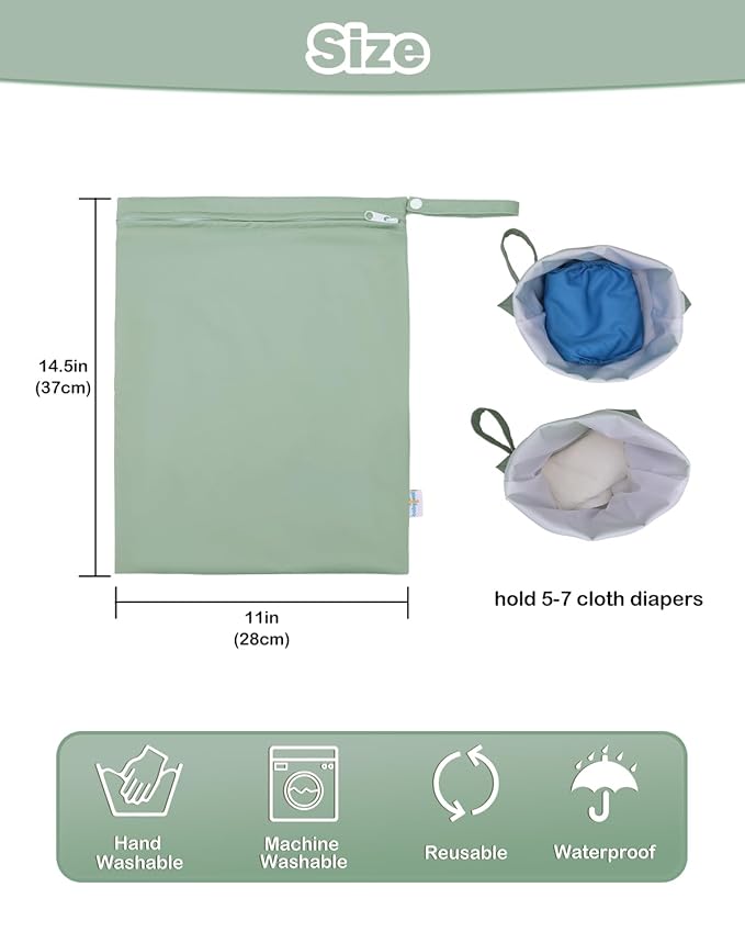 babygoal Wet Bag for Swimsuits, Waterproof Bag for Travel, Food Storage, Stroller, Daycare, Baby Diapers, Yoga, Beach, Pool, Wet Clothes-Bean Green