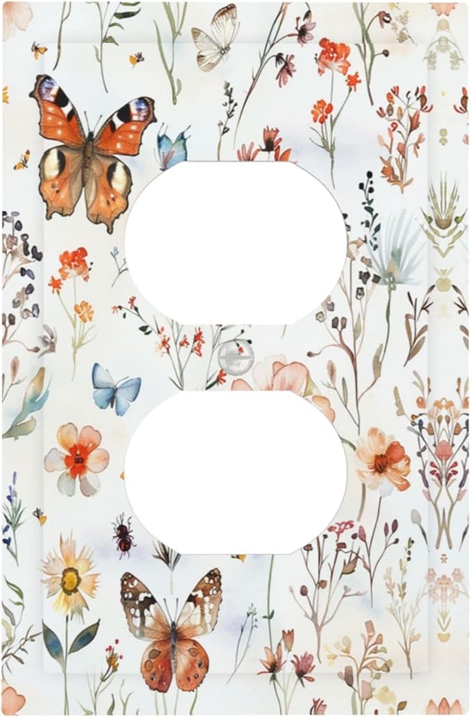 Outlet Covers Butterfly Floral Boho Multicolor Flower Leave 1 Gang Duplex Light Switch Cover Decorative Switch Plates Electrical Receptacle Faceplate Wall Plate for Bed Room Decor