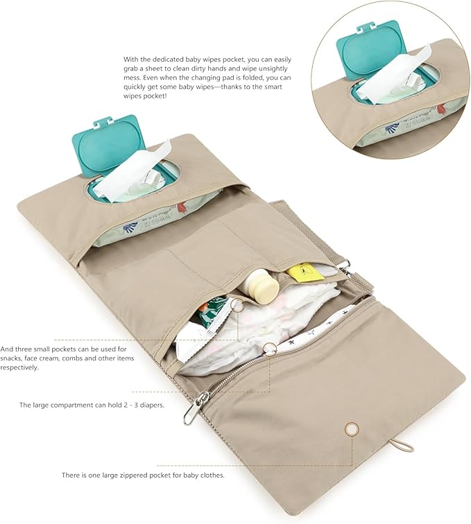 MOMIGO Baby Diaper Bag Organizer Pouches - Waterproof Pod Foldable Diaper Organizer Set, Cute Bear Bag Gift for Baby Shower (Brown)
