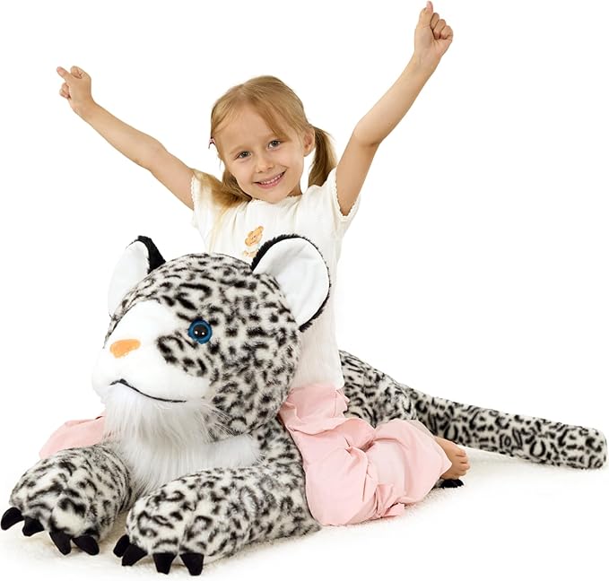 MaoGoLan Giant Realistic Snow Leopard Stuffed Animal – 47” Soft & Fluffy Cheetah Plush Toy, Large Jaguar Plush Pillow Stuffy, Valentines Birthday Gifts for Kids Girls Boys, Baby Shower Party Decor