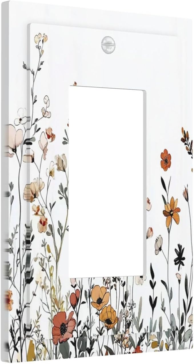 Decorative Outlet Covers Vintage Wildflower Colorful Plants Floral 1 Gang Single Rocker Light Switch Cover Plate Wall Plates Gfci Faceplate For Bed Room Living Room Decor