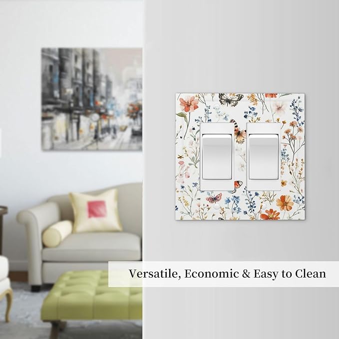 Decorative Outlet Covers Vintage Wildflowers Plants Floral 2 Gang Double Gfci Rocker Electrical Wall Panels Light Switch Cover Plate For Bed Room Living Room Decor
