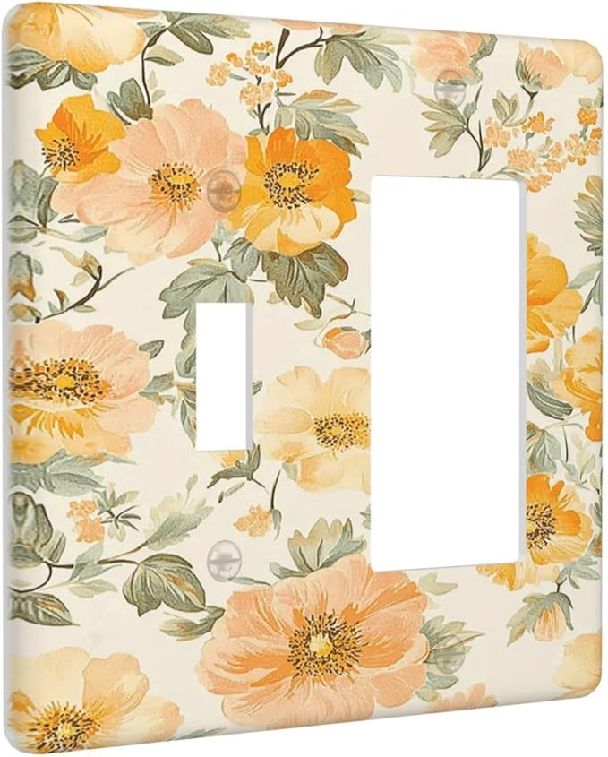 Outlet Covers Vintage Floral Pastel Flower Pattern 1 Toggle 1 Rocker Combo Light Switch Cover Plate Decorative Switch Plate Covers Electrical Wall Plate for Bedroom Cabin Decor