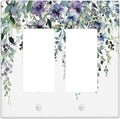 Decorative Outlet Covers Blue Purple Eucalyptus Leaves Boho Botanical 2 Gang Double Rocker Light Switch Cover Decorative Switch plates Electrical Wallplates GFCI Receptacle for Bathroom Home