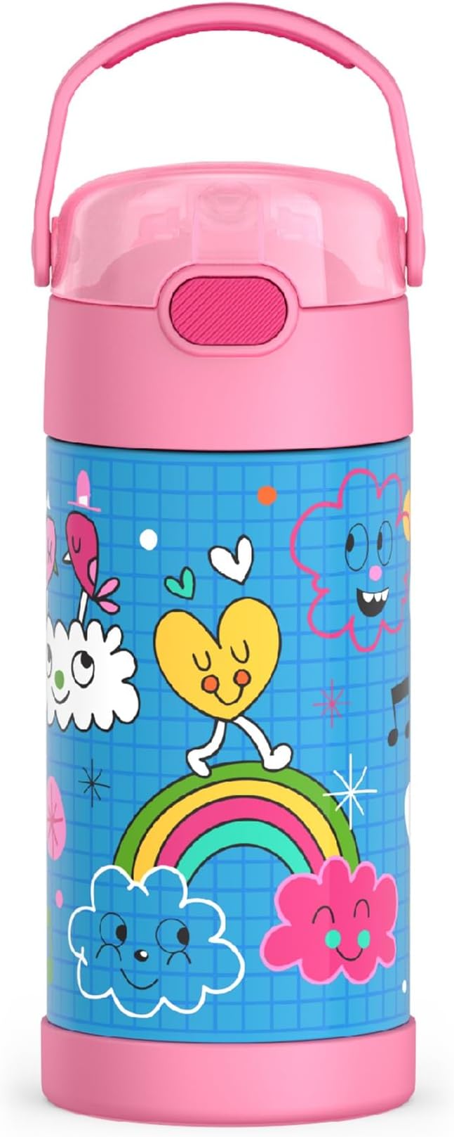 THERMOS FUNTAINER Water Bottle with Straw - 12 Ounce - Kids Stainless Steel Vacuum Insulated Water Bottle with Lid, Sketchbook