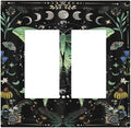 Moon Phase Butterfly Wildflower Plant Mysterious Night Moonlit Decorative Outlet Covers 2 Gang Double GFCI Rocker Electrical Wall Panels Light Switch Cover Plate for Bedroom Living Room Decor