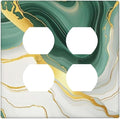 Outlet Covers Turquoise Marble Texture Golden Lines 2 Gang Double Duplex Decorative Light Switch Covers Electrical Wallplates Socket Faceplate For Bed Room Bathroom Decor