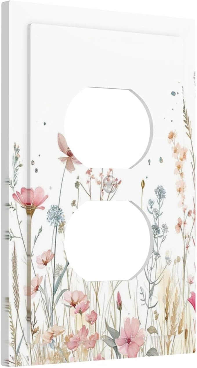 Watercolor Wildflower Pink Flower Plant Floral Outlet Covers 1 Gang Duplex Light Switch Cover Decorative Switch Plates Electrical Receptacle Faceplate Wall Plate for Bedroom Living Room Decor