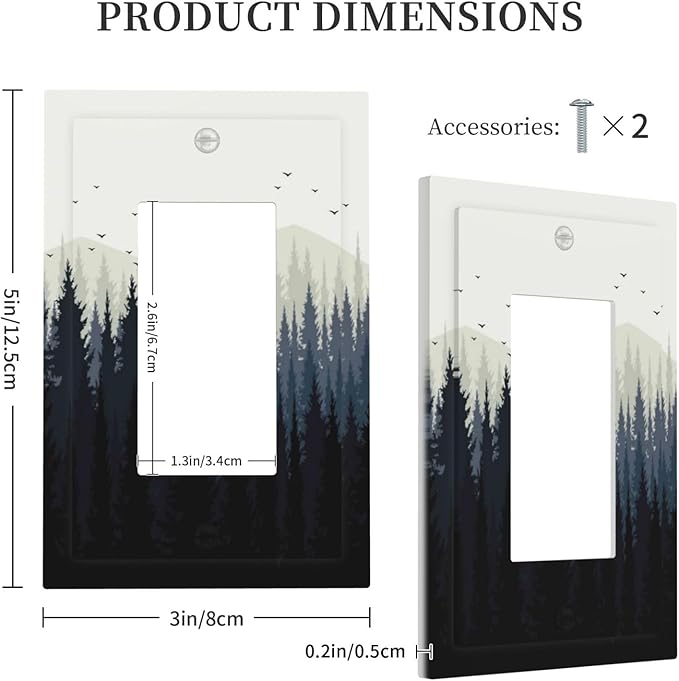 Decorative Outlet Covers Forest Pine Tree Mountains Black Bird 1 Gang Single Rocker Light Switch Cover Plate Wall Plates Gfci Faceplate For Bed Room Farmhouse Decor