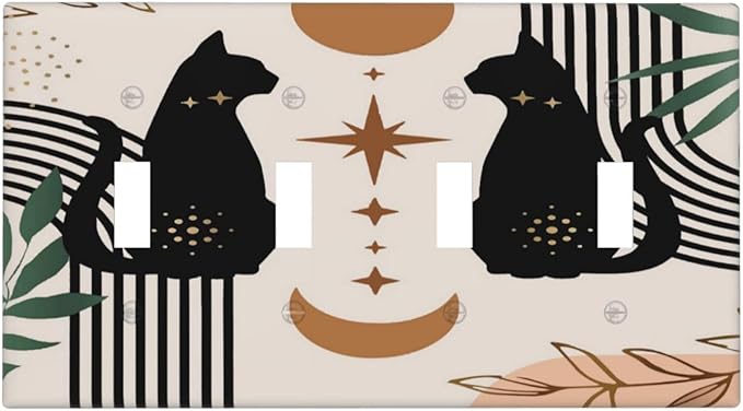 70s Mid Century Boho Abstract Cat 4 Gang Quad Toggle Light Switch Cover Plate Decorative Electric Faceplate Decorative Switchplate Screwless