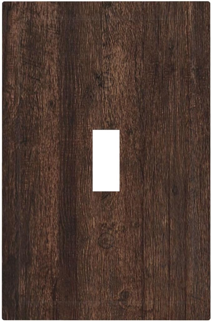 Decorative Switch Cover Plate with Rustic Dark Wood Grain & Vintage Style Design Single Gang Toggle Switch Plate Light Switch Covers Artistic Faceplate for Kitchen/Living Room