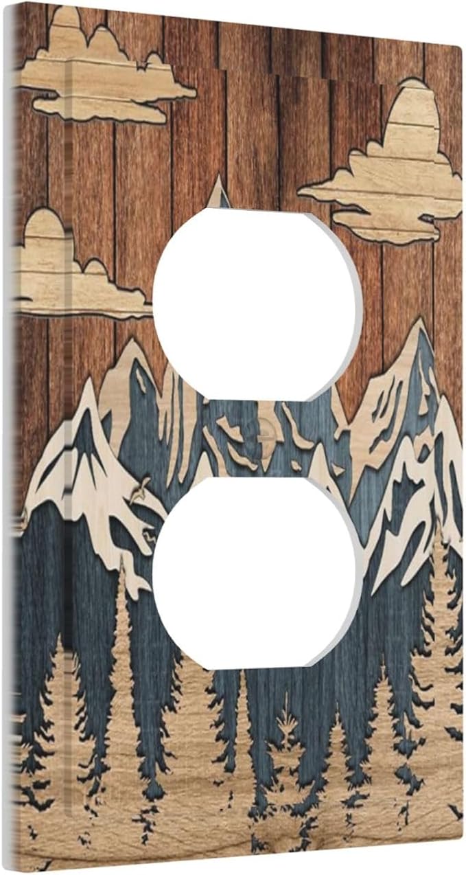 Blue Mountain Range Forest Nature Wilderness Wood Texture Outlet Covers 1 Gang Duplex Light Switch Cover Decorative Switch Plates Electrical Receptacle Faceplate Wall Plate for Farmhouse Home Decor