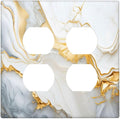 Exquisite White Gold Marble Abstract Luxurious Print Outlet Covers 2 Gang Double Duplex Decorative Light Switch Covers Electrical Wallplates Socket Faceplate for Bathroom Kitchen Decor