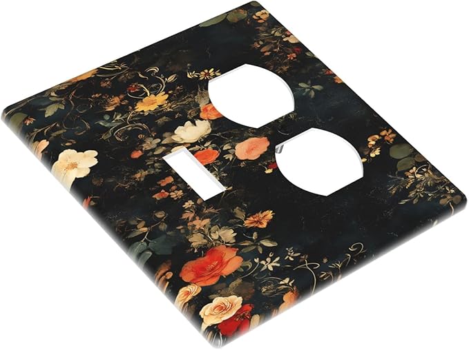 Vintage Orange Pink Black Roses Floral Flower Wallplates 1 Toggle 1 Duplex Switch Plate Electrical GFCI Faceplate Decorative Light Switch Covers for Farmhouse Bedroom Decor