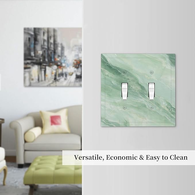 Outlet Covers Green Marble Luxury Abstract 1 Gang Duplex Light Switch Cover Plate Decorative Wall Plates Electrical Switchplate Receptacle for Bathroom Bedroom Decor（2 Pack）