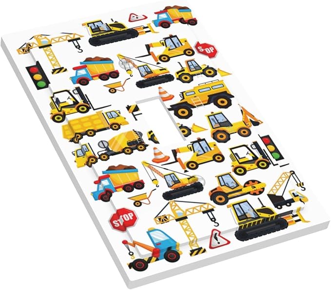Transport Boys Kids Construction Trucks Cartoon Transportation Car Tractor Vehicles 1 Gang Electrical Single Toggle Device Switch Wall Plate Jumbo Size Decorative Outlet Light Switch Cover Faceplate