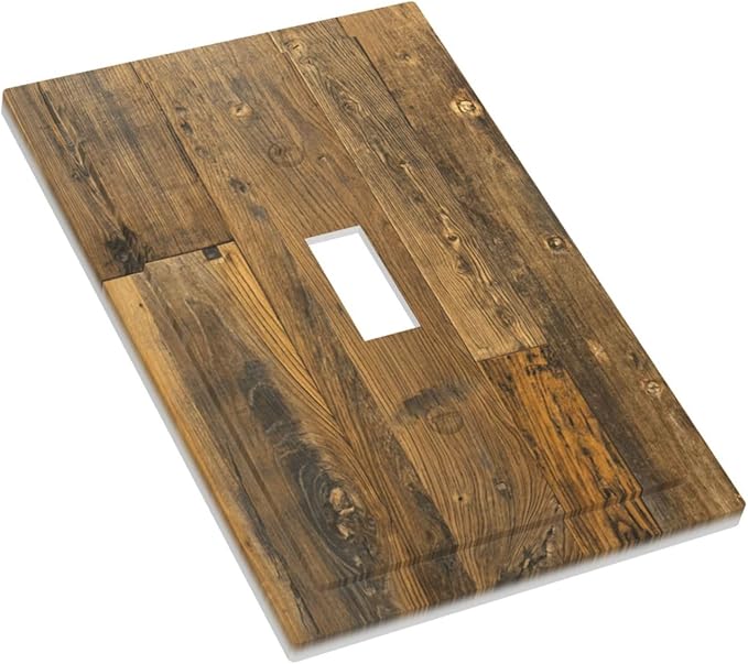 Brown Wood Vintage Rustic Old Board Decorative Light Switch Cover 1 Gang Single Toggle Device Electrical Faceplate Switchplates Decorator Outlet Wall Plate for Farmhouse Home Decor