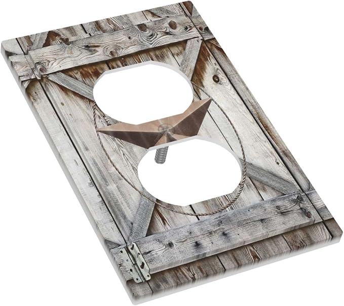 Rustic Western Texas Star Barn Door 1 Gang Outlet Plate Covers Decorative Single Duplex Wall Plate Electrical Receptacle Light Switch Cover Art Faceplate Switchplate for Farmhouse Living Room Decor