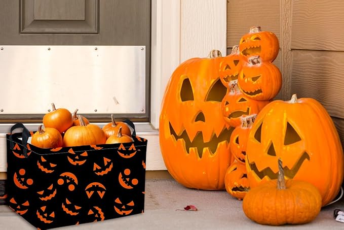 Essme Rectangular Halloween Basket,Kids Baskets Empty with Handles for Kids Halloweens Room Decor,Boys and Girls,Candy Basket（Funny face）